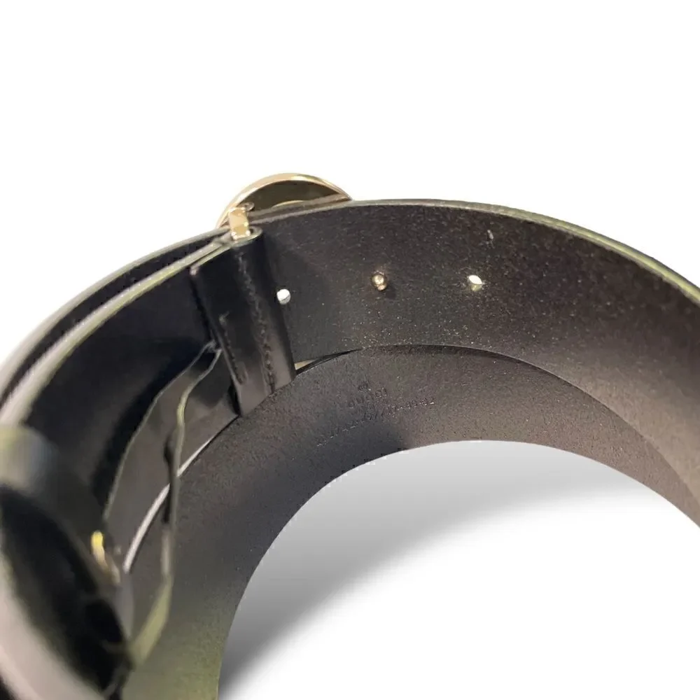 GUCCI Womens Champagne Gold G Buckle Black Leather Belt |Size: 32”|